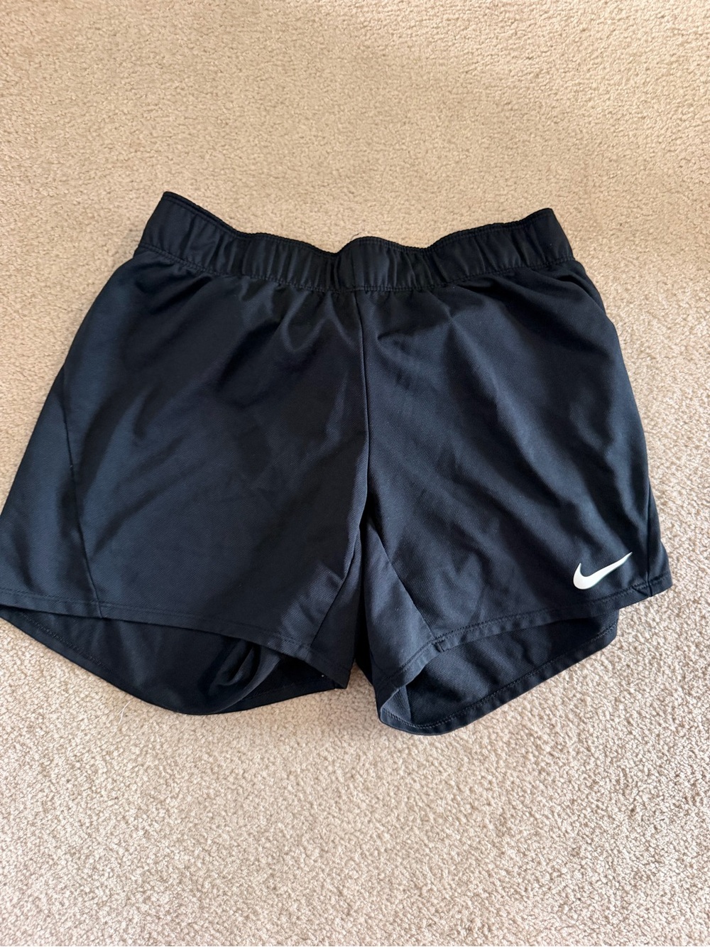 Nike Women’s Black Athletic Running Shorts with White Swoosh